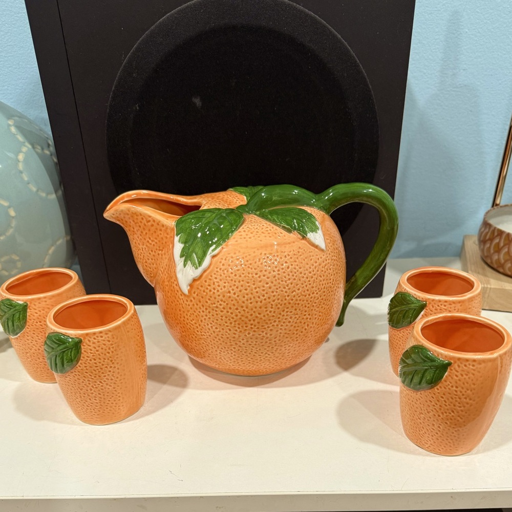 Orange Fruit Pitcher and Cup Set
